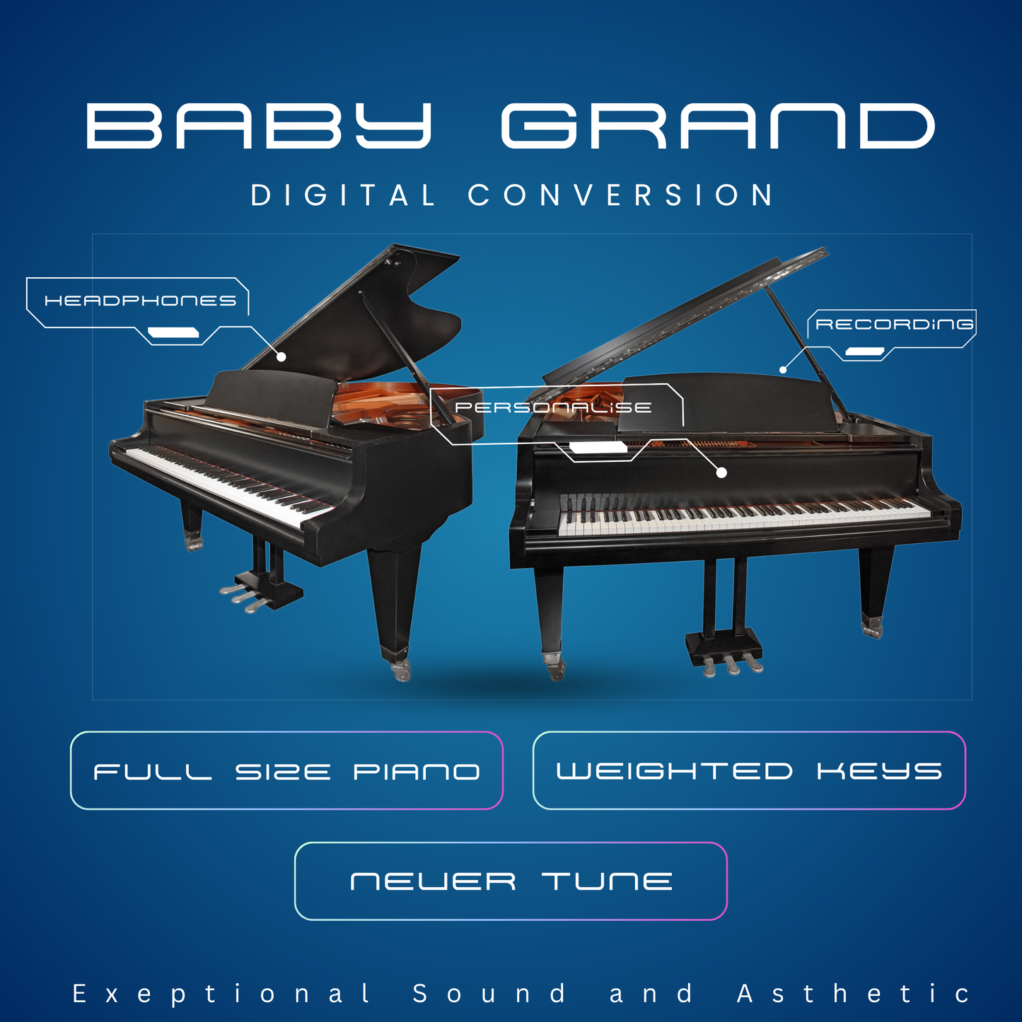 Digital-Converted Black Baby Grand Piano | Acoustic Grand with Built-In Digital System | UK Delivery”