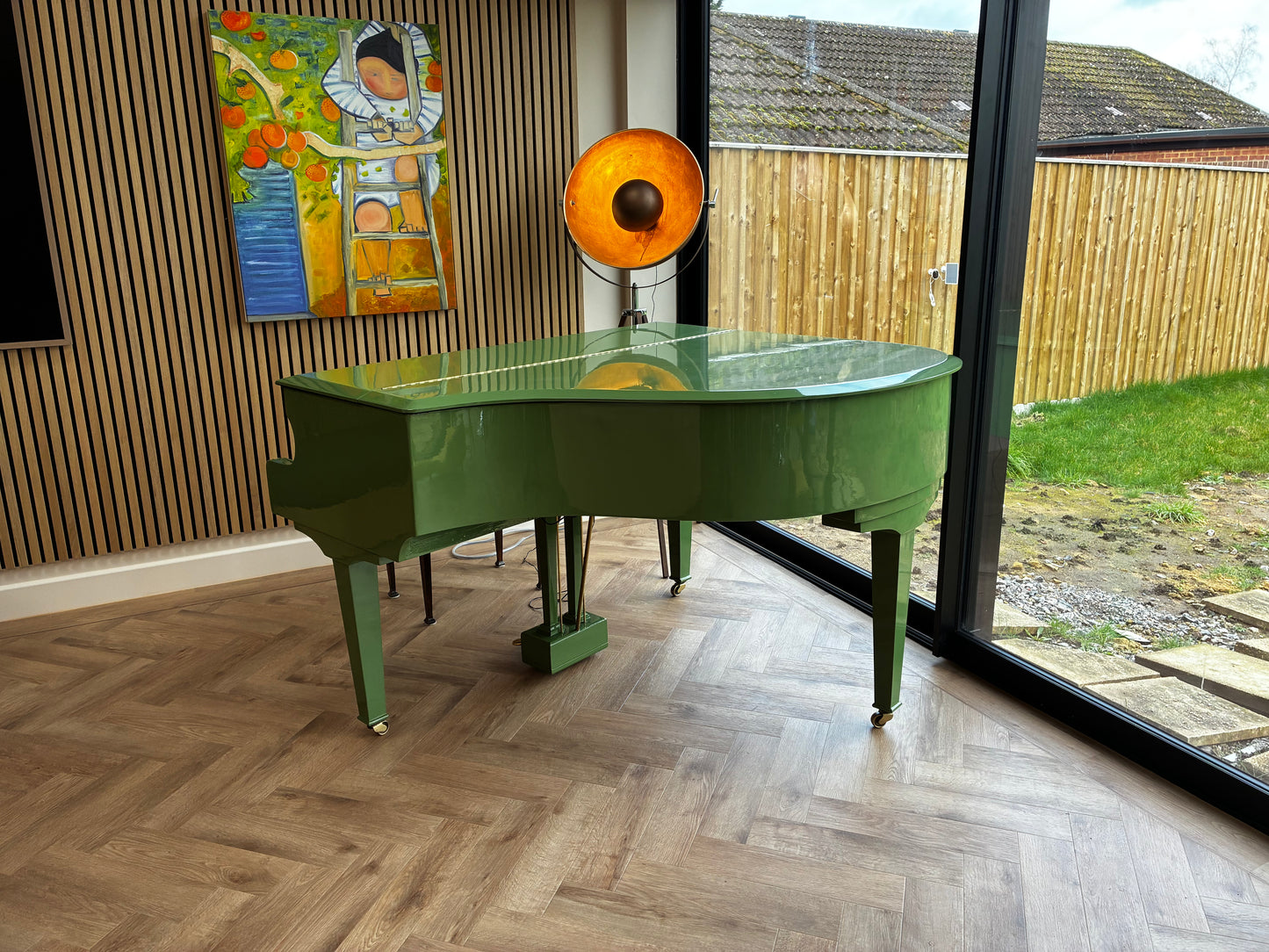 Digital-Converted Olive Green Baby Grand Piano | Acoustic Grand with Built-In Digital System | UK Delivery”