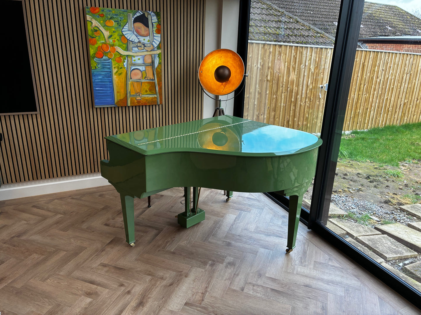 Digital-Converted Olive Green Baby Grand Piano | Acoustic Grand with Built-In Digital System | UK Delivery”