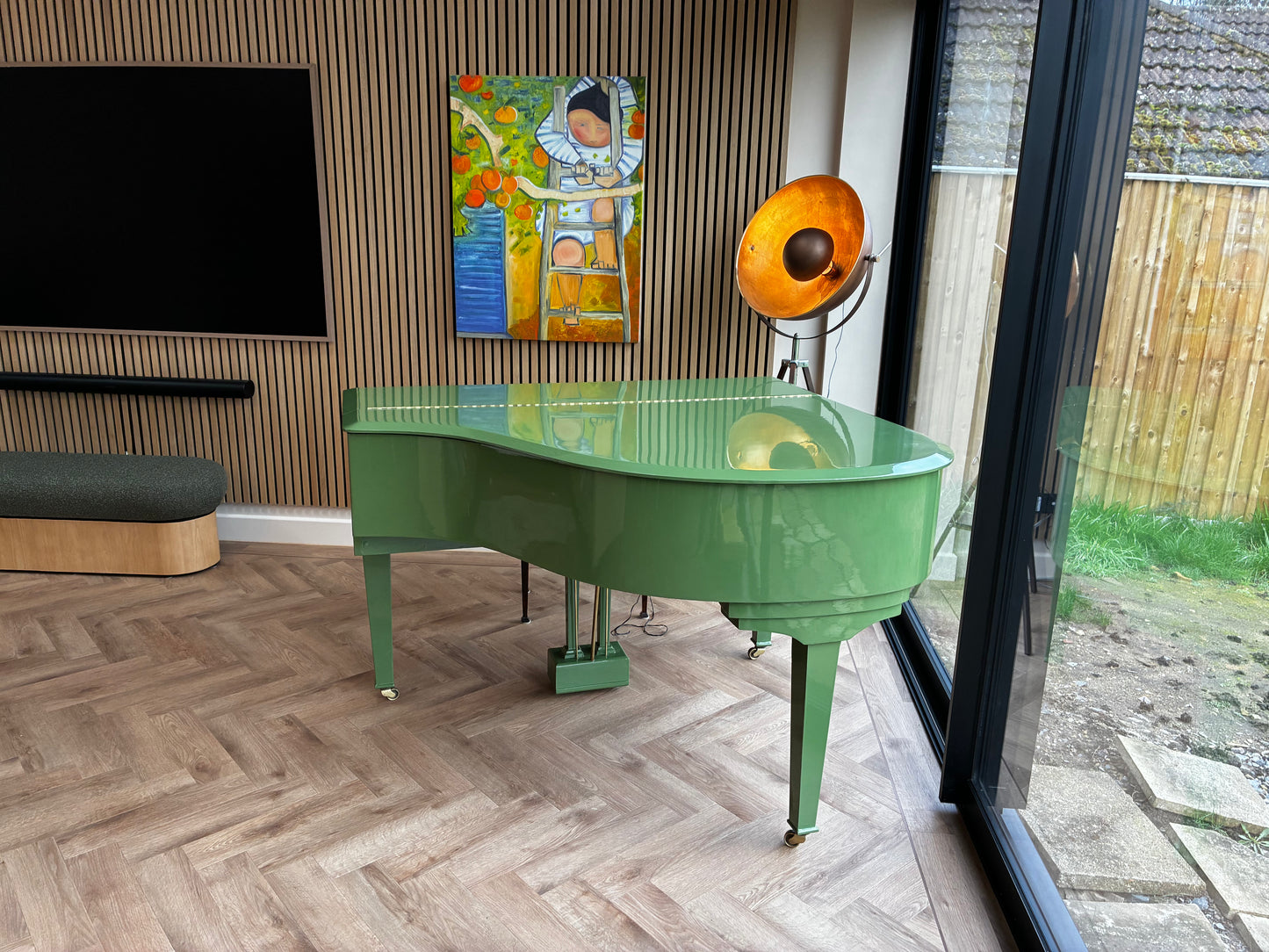 Digital-Converted Olive Green Baby Grand Piano | Acoustic Grand with Built-In Digital System | UK Delivery”