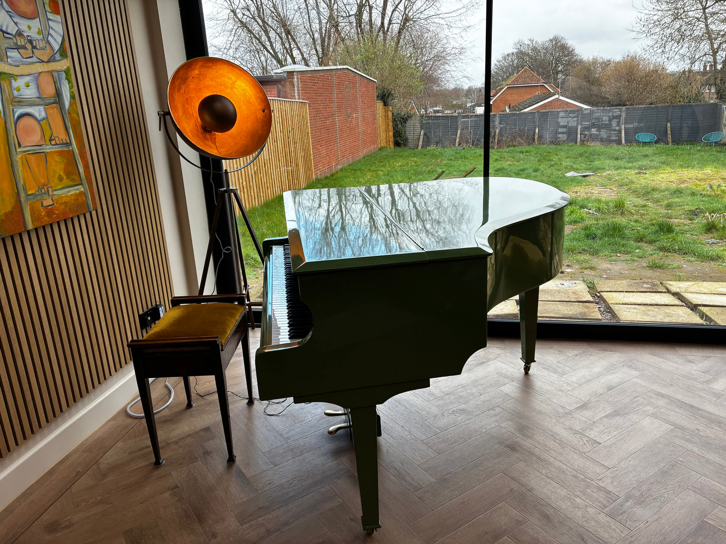 Digital-Converted Olive Green Baby Grand Piano | Acoustic Grand with Built-In Digital System | UK Delivery”