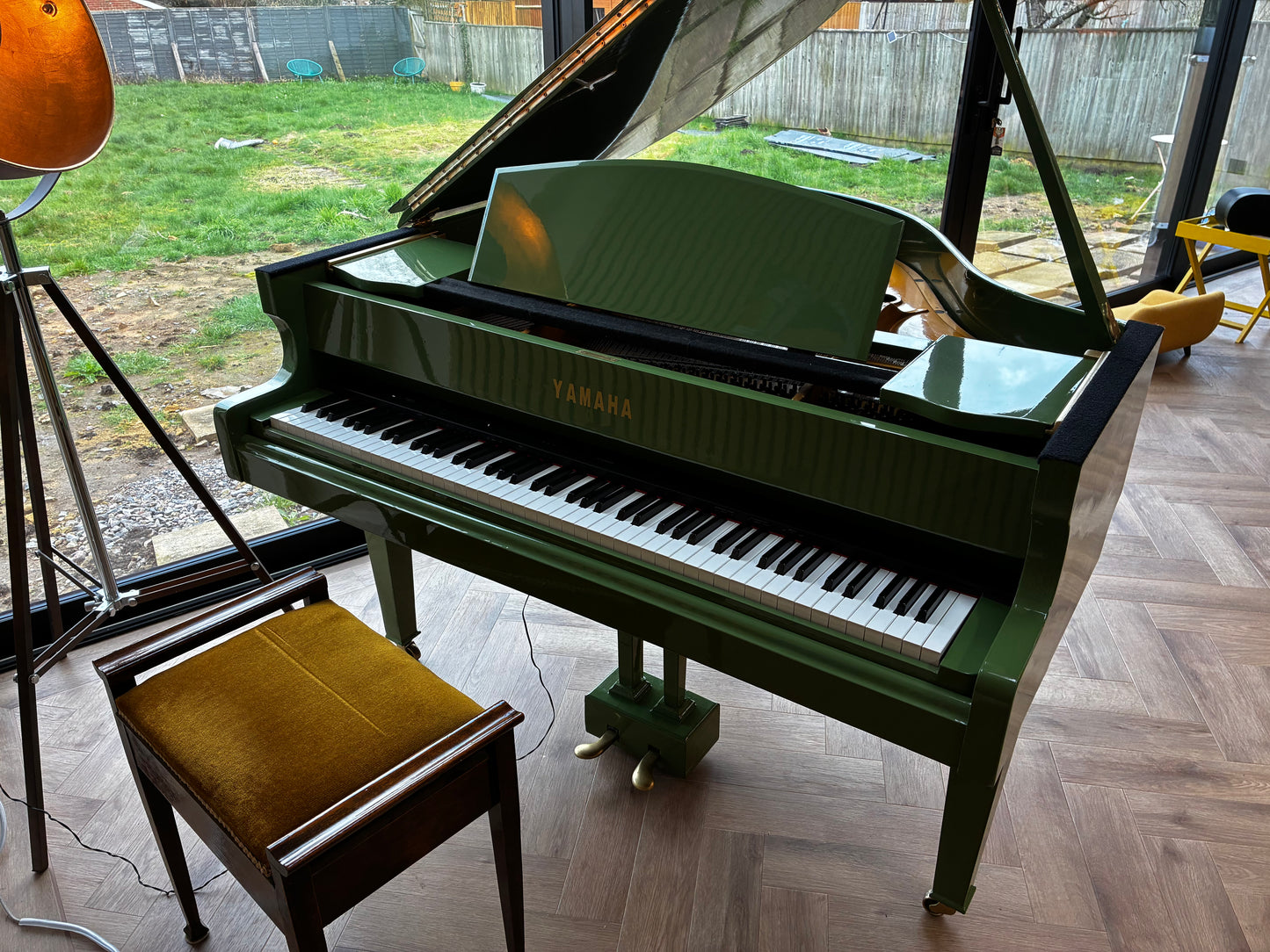 Digital-Converted Olive Green Baby Grand Piano | Acoustic Grand with Built-In Digital System | UK Delivery”