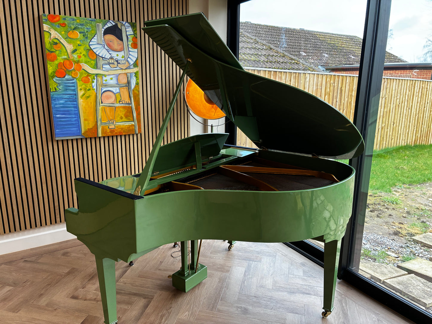 Digital-Converted Olive Green Baby Grand Piano | Acoustic Grand with Built-In Digital System | UK Delivery”