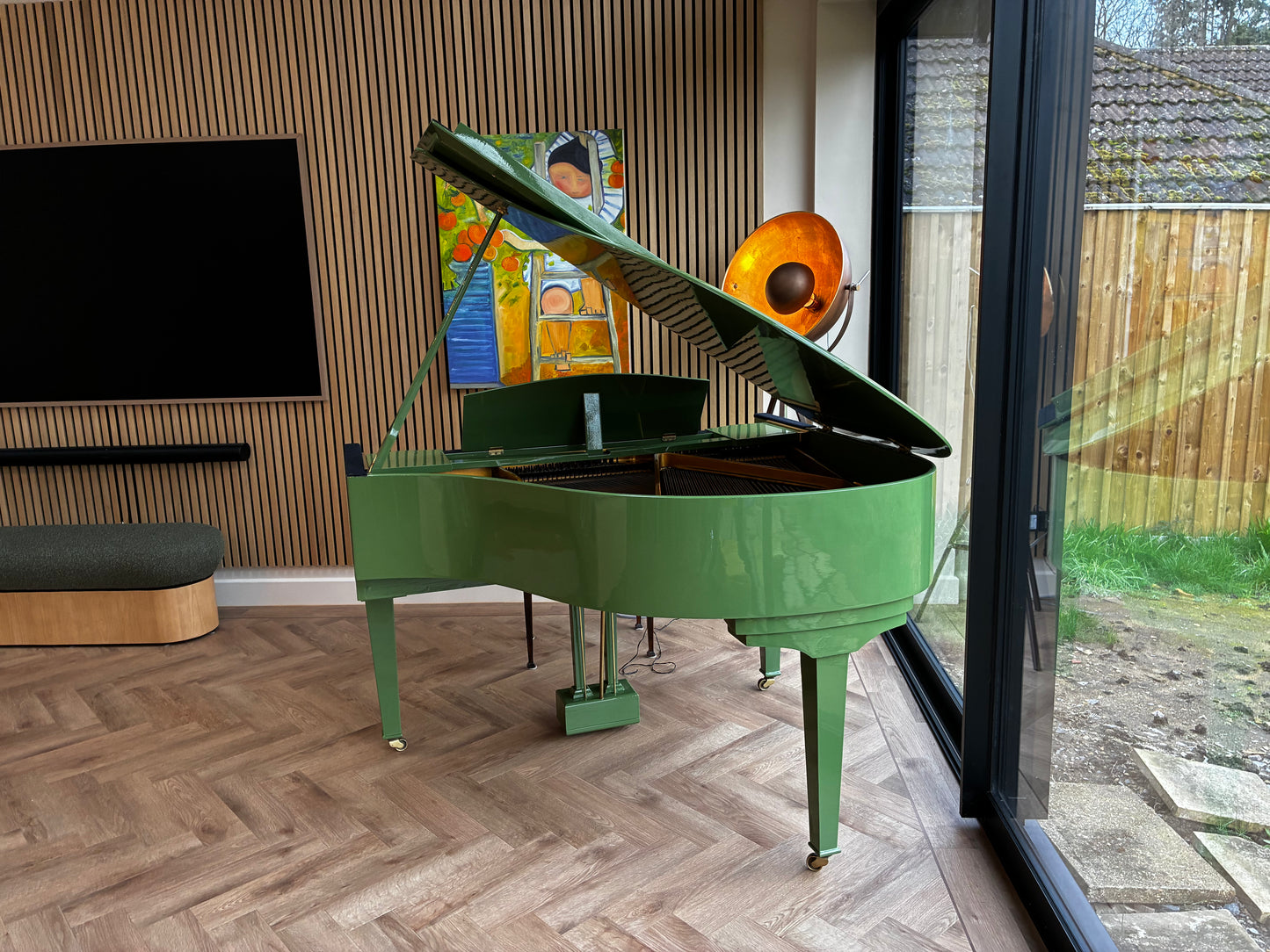 Digital-Converted Olive Green Baby Grand Piano | Acoustic Grand with Built-In Digital System | UK Delivery”