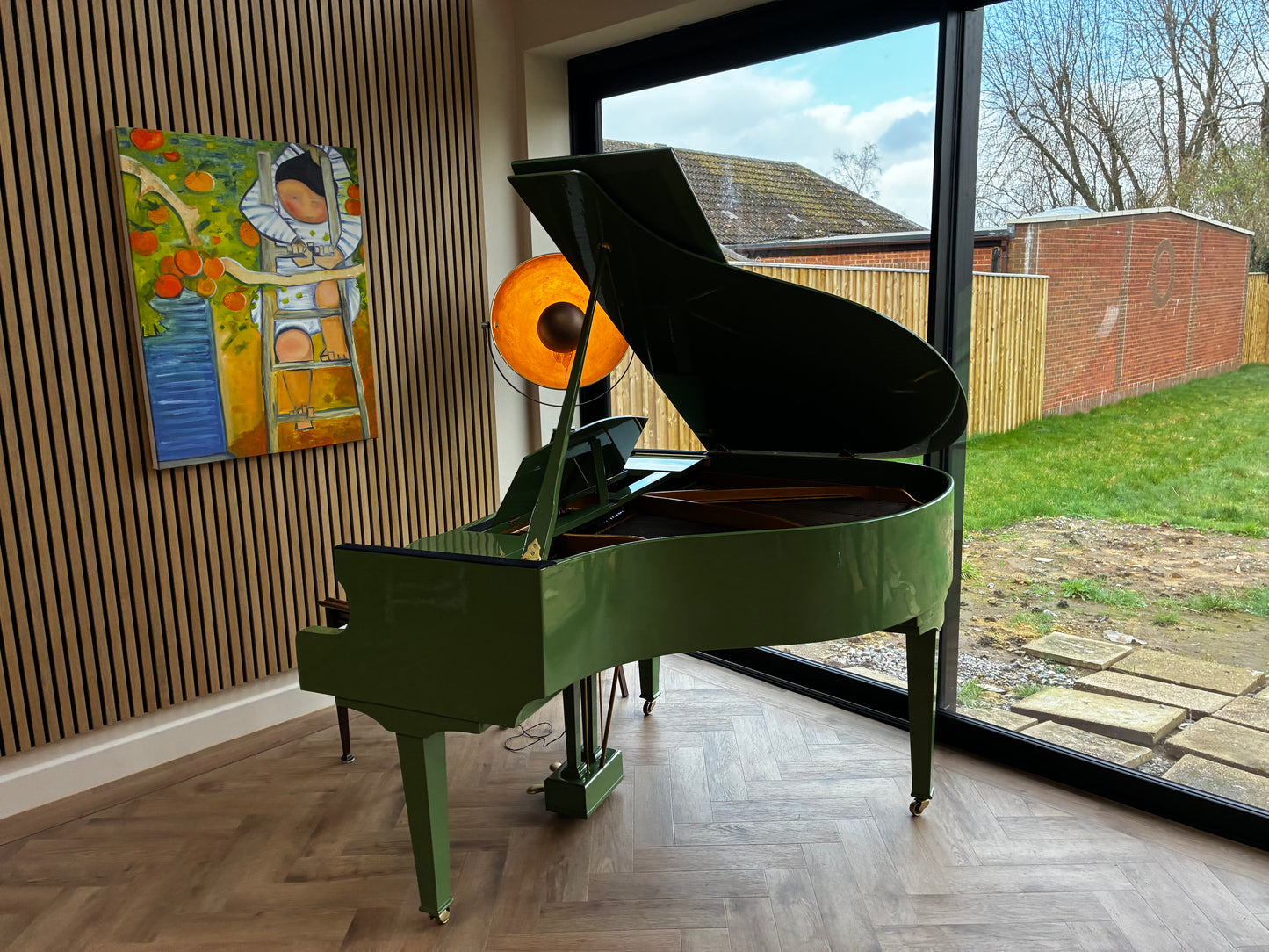 Digital-Converted Olive Green Baby Grand Piano | Acoustic Grand with Built-In Digital System | UK Delivery”
