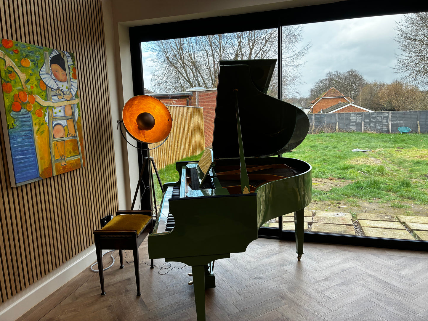 Digital-Converted Olive Green Baby Grand Piano | Acoustic Grand with Built-In Digital System | UK Delivery”
